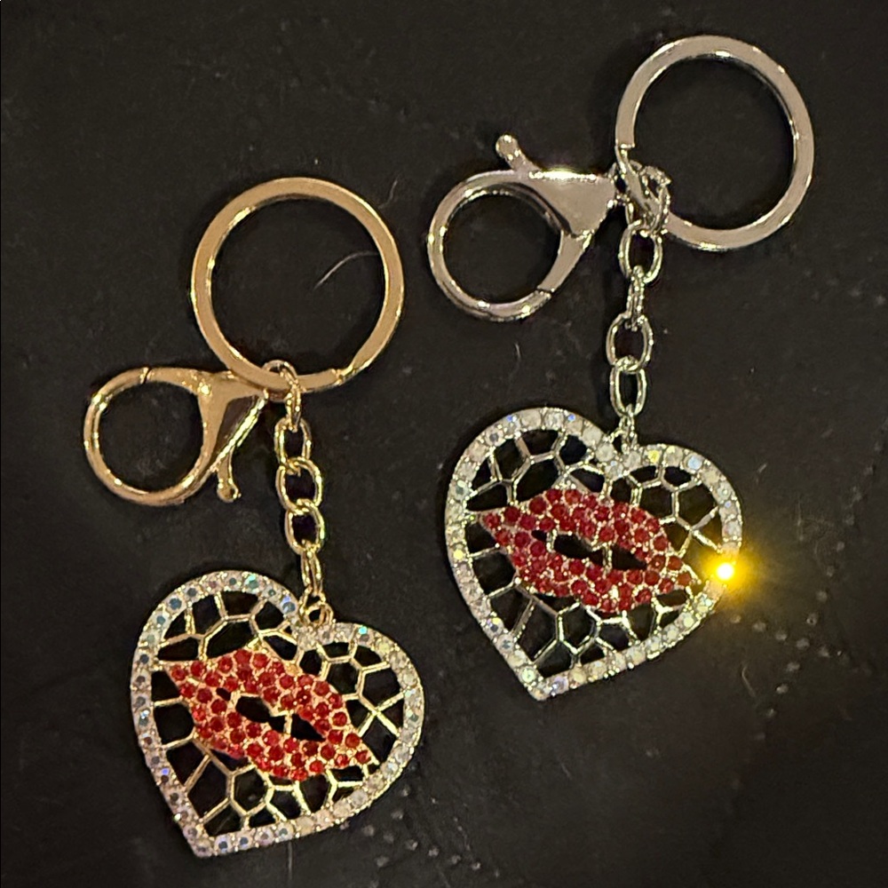 Elegant Heart Keychain with Red and Silver Accents Set